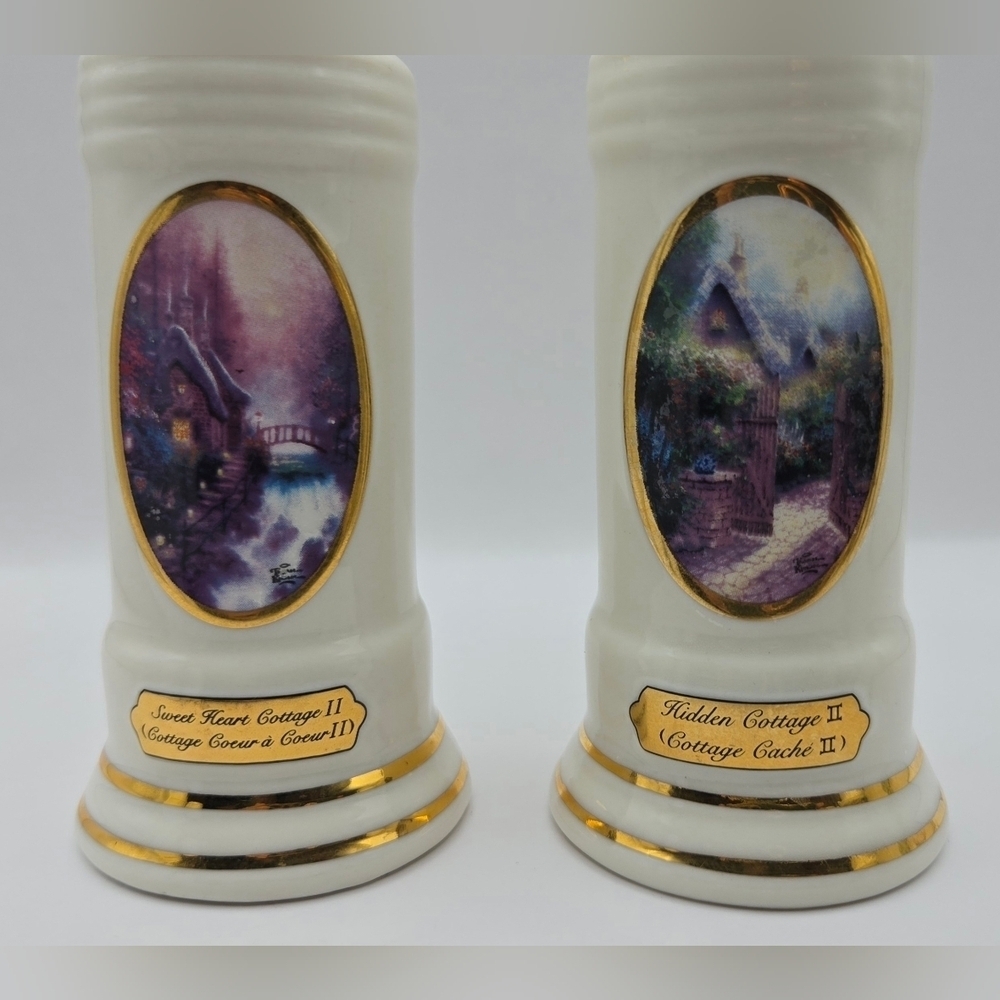 Thomas Kinkade Avon China Cottage Salt Pepper Shakers Gold Trim - Picture 4 of 10